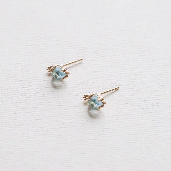 White Finches Blue Crystal Studs Side View